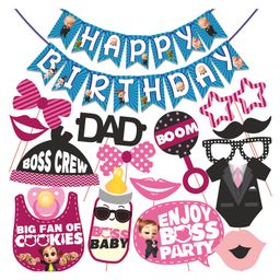 Wobbox Happy Birthday Props Happy Birthday Banner Boss Baby Theme Decoration Items Pink -Pack Of 17-image-37