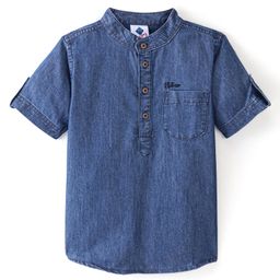 TONYBOY Half Sleeves Solid Denim Shirt - Indigo Blue-image-85