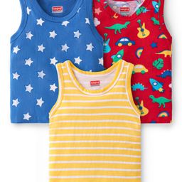 Babyhug 100% Cotton Knit Sleeveless Vests with Dino Print & Stripes Pattern Pack of 3 - Multicolor-image-68