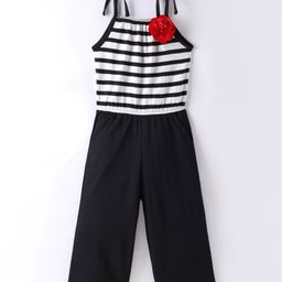 CrayonFlakes Sleeveless Striped & Floral Applique Jumpsuit - Black-picture-20