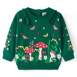 Babyhug Cotton Knit Full Sleeves  Sweatshirt With Butterfly Print & Frills Detailing - Green-image-69