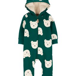 Carter's Knit Full Sleeves Hooded Bear Print Sleep Suit- Dark Green & White-image-50
