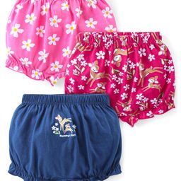 Babyhug 100% Cotton Bloomers With Floral & Animal Print Pack of 3 - Pink & Blue-image-94
