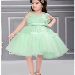 Ministitch Net Sleeveless  Pleated Bodice Detailed Tiered Dress - Sea Green-image-50