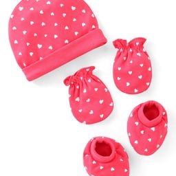 Doodle Poodle 100% Cotton InterlockCap Mittens & Booties with Heart Print - Pink-image-28