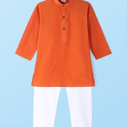Ridokidz Full Sleeves Solid Kurta Pyjama -Orange-image-0