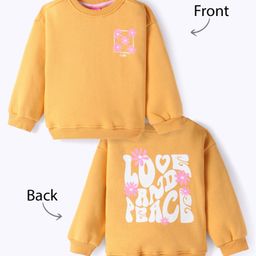 Little Kangaroos Fleece Knit Full Drop Shoulder Sleeves Sweatshirt With Floral Print - Mustard Yellow-picture-19