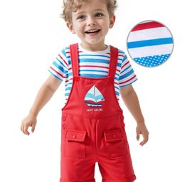 Babyoye 100% Cotton With Eco Jiva Finish Striped Half Sleeves T-Shirt & Dungarees with Boat Print - Red-image-94