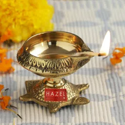 Hazel Kanchua Kuber Brass Tortoise Diya, Large, Golden-picture-46