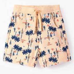 CUCUMBER Cotton Knit Knee length Shorts with Beach Theme Print - Cream-image-39