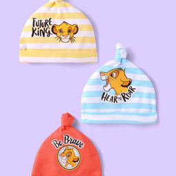 Babyhug Disney Interlock Knit Caps with Lion King Graphics & Stripes Pack of 3 - Red Blue & Yellow-picture-17