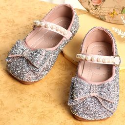 KIDLINGSS Bow Applique Detailed & Pearls Embellished With Velcro Closure Mary Jane Ballerinas - Light Pink-image-37
