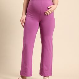 Blush 9 Cotton Solid High Waist Maternity Palazzo - Purple-image-84