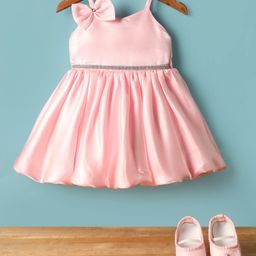 Bluebell Satin Woven Sleeveless Party Dress with Booties & Bow Applique - Pink-image-11