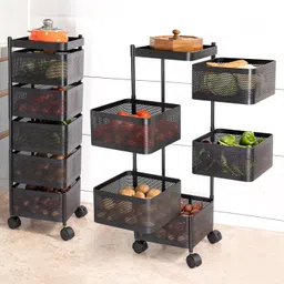 JD FRESH 5 Tier Kitchen Trolley With Wheels to Store Your Kitchen Accessories Items - Black-picture-11