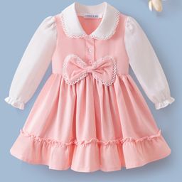Mark & Mia Cotton Full Sleeves Frock with Bow Applique - Pink-picture-49