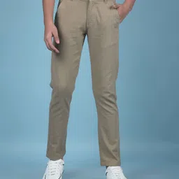 CRIMSOUNE CLUB Cotton Woven Solid Trousers - Khaki-picture-4