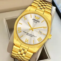 Abrexo Men Patterned Round Dial Analogue Watch Abx7777-Silver Golden Rolex Series-16