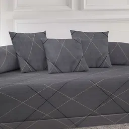Arrabi 6-Pcs Grey & Black Printed Diwan Set image 2