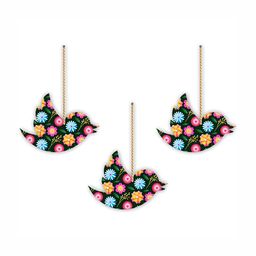 CVANU 3 Pieces Green & Pink Floral Painted Bird Shape Wooden Hangings Wall Decor-picture-20