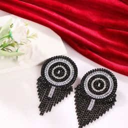 StyleCast Brass Plated Rhinestone Studded Circular Shaped Tasselled Drop Earrings-image-58