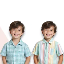 KIDGARB Multi Polycotton Cutaway Collar Printed Shirts-image-81