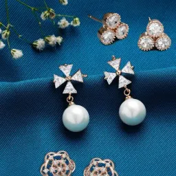 Zaveri Pearls Set of 3 Rose Gold Cubic Zirconia Contemporary Stud Earrings - ZPFK13444-16