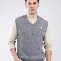 Monte Carlo Men Cable Knit V-Neck Ribbed Sweater Vest-picture-3