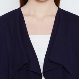Hypernation Navy Blue Solid Open Front Longline Shrug image 4