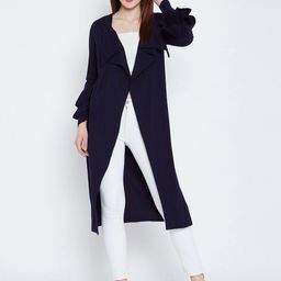 Hypernation Navy Blue Solid Open Front Longline Shrug image 5