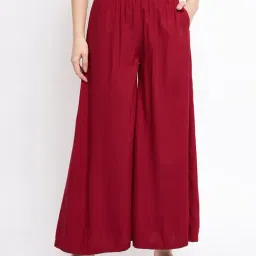 BRINNS Maroon Flared Fit Mid Rise Palazzos-image-10