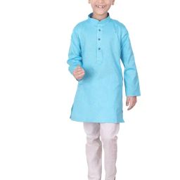 Pro-Ethic Style Developer Kids Light Blue & White Printed Full Sleeves Kurta with Pyjamas-image-1
