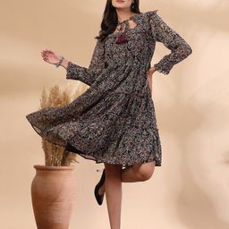 TANYAA Printed Tiered Ruffles Fit & Flare Dress-image-80