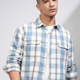 HIGHLANDER Men Relaxed Fit Spread Collar Tartan Checked Cotton Casual Shirt-picture-42
