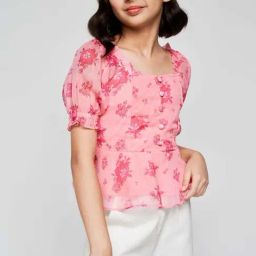 Global Desi Girl Pink Floral Print Top-image-82