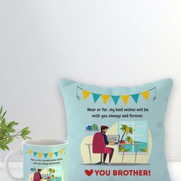 ARTBUG Stones-Studded & Beaded Rakhi With Roli Rice & Mug Cushion-image-60