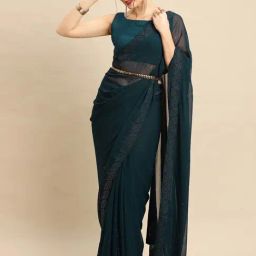 Saree Mall Blue Embellished Saree With Unstitched Blouse-picture-10