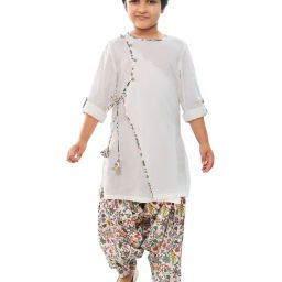 Nino Bambino Kids White Printed Full Sleeves Angrakha Kurta with Salwar-39