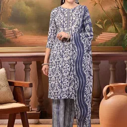 Sangria Motifs Printed Round Neck Pure Cotton Straight Kurta With Trousers & Dupatta-image-27