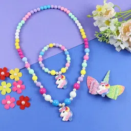 Asthetika Kids Girls Unicorn Beaded Necklace Bracelet Hair Clip Jewellery Set-10