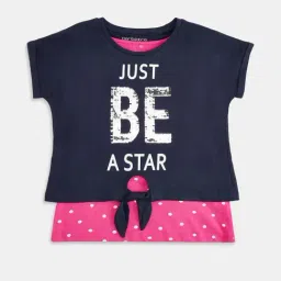 Pantaloons Junior Kids Navy & Pink Cotton Embellished T-Shirt Set-picture-10
