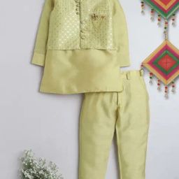Ahhaaaa Kids Green Embellished Full Sleeves Kurta Set-image-113