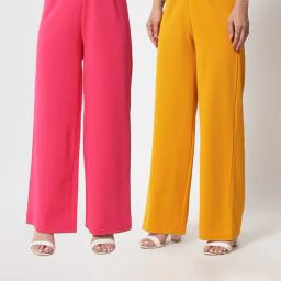 Kotty Pink & Yellow Solid High rise Trousers (Pack Of 2)-image-25