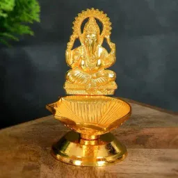 eCraftIndia Golden Metal Lord Ganesha on a Diya with 1 Wick-image-77