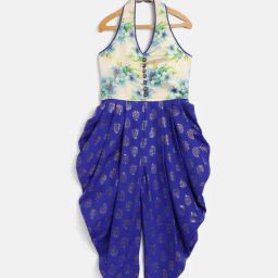 TWISHA Kids Cream & Royal Blue Floral Print Jumpsuit-image-47