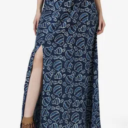 Popwings Bagru Matka Printed Pure Cotton Flared Maxi Skirt-image-45