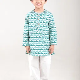 Polka Tots Boys Quirky Printed Round Neck Pure Cotton Kurta With Pyjamas-picture-17