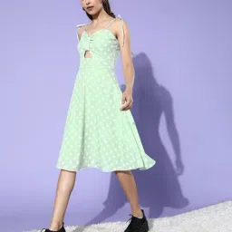 DODO & MOA Mint Green Polka Dot A Line Dress-image-24