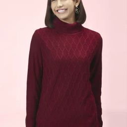 Honey by Pantaloons Maroon Self Pattern Sweater-image-98