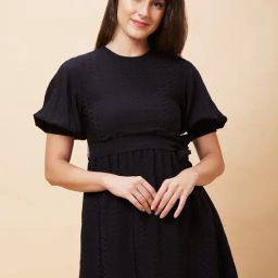 Globus Black Self Design A Line Dress-image-48